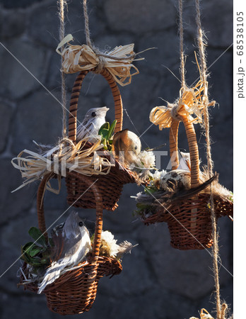 Bird nest - Easter symbol for sale at Easter farmers street food market in Prague, Czech republic. 68538105