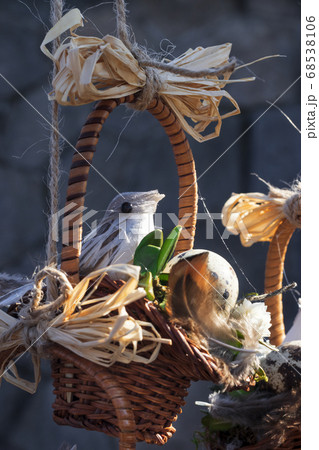 Bird nest - Easter symbol for sale at Easter farmers street food market in Prague, Czech republic. 68538106