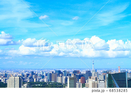 東京都 遠くに見える東京スカイツリーの風景の写真素材