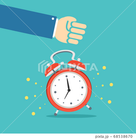 Alarm Clock and Hand Concept Banner Flat Design Style. Vector 68538670