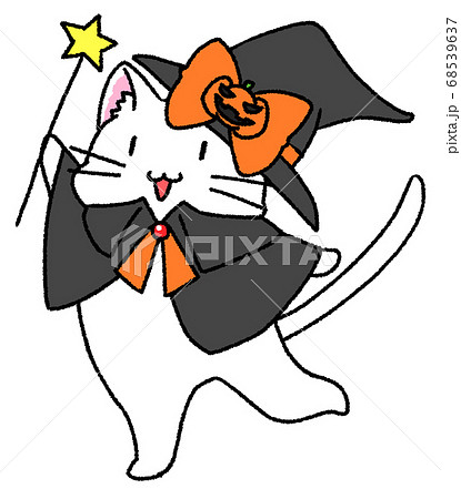 ハロウィンの仮装をした白猫のイラスト素材
