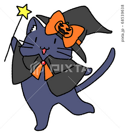 ハロウィンの仮装をした黒猫のイラスト素材