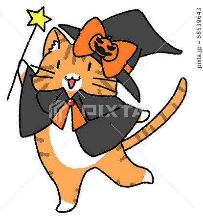 ハロウィンの仮装をした茶トラ猫のイラスト素材