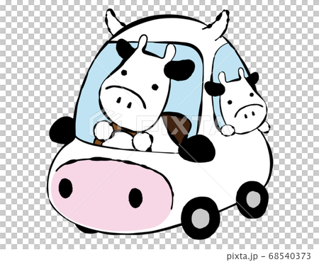 牛02_07（自動車でドライブする牛の親子） 68540373