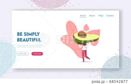 Vitamins, Exotic Tropical Fruits Landing Page Template. Female Character Carry Huge Avocado for Natural Mask or Eating 68542877
