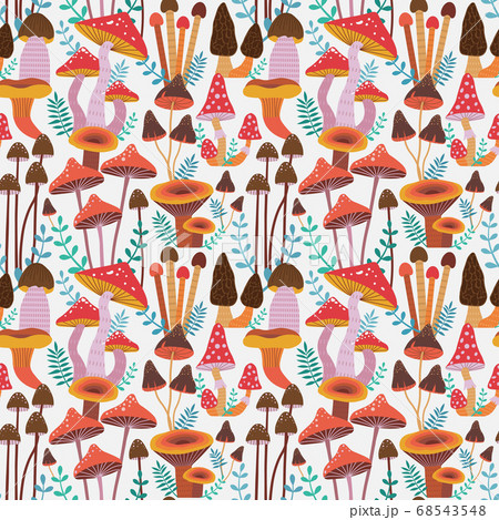 Forest Mushrooms Seamless Pattern 68543548