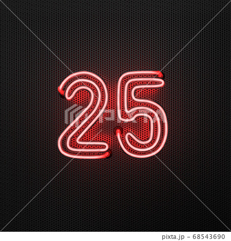 Glowing red neon number 25 celebration 68543690