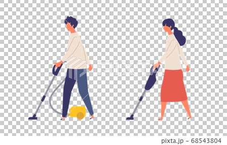 吸塵的男人和女人的插圖 68543804