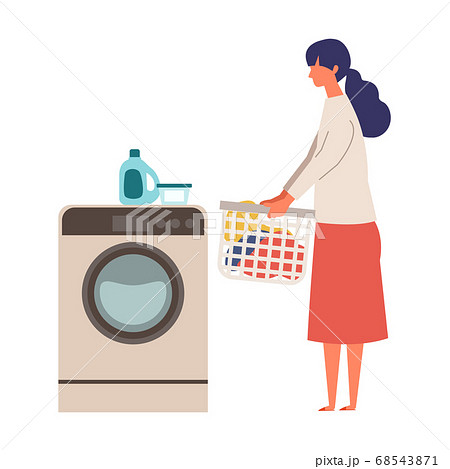 洗濯する女性のイラストのイラスト素材