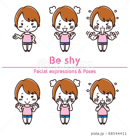 表情とポーズ 照れる 女性のイラスト素材