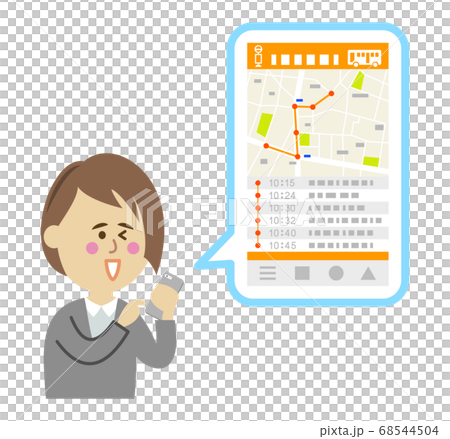 スマホでバスアプリを使う女性会社員のイラストイメージ スマホでバスアプリを使う女性会社員のイラストイメージ 68544504