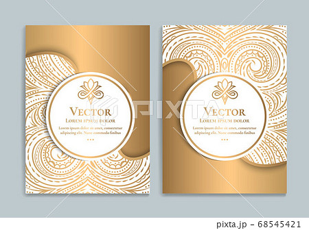 Golden invitation card design. Ornament template.  68545421