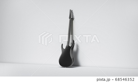 Blank black electric guitar mockup, stand near wall, backside view Blank black electric guitar mockup, stand near wall, backside view 68546352