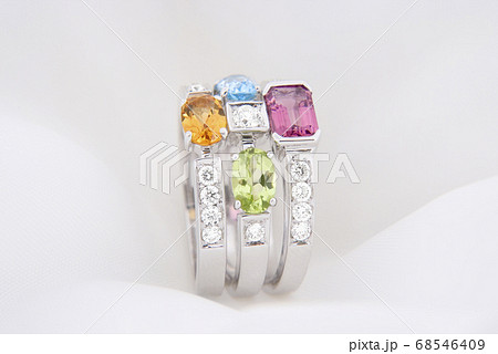 White Gold Ring With Blue Topaz, Pink Tourmaline, Citrine Peridot And Diamonds 68546409
