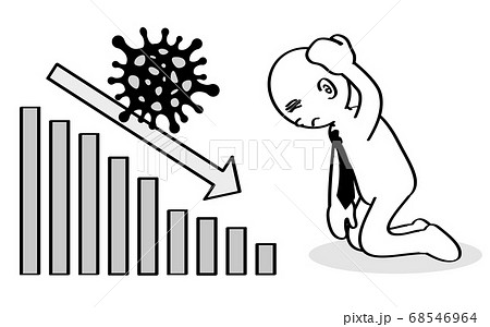 コロナウイルスの流行 売り上げが下がる 経営が悪化する のイラスト素材