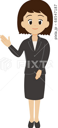 スーツを着た女性 手で案内 全身 のイラスト素材