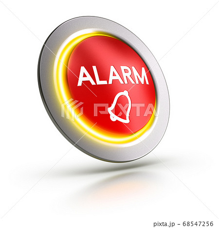 3D red alarm button over white background. 68547256