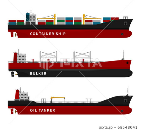 Oil tanker, container ship, bulker isolated set. Oil tanker, container ship, bulker isolated set. 68548041