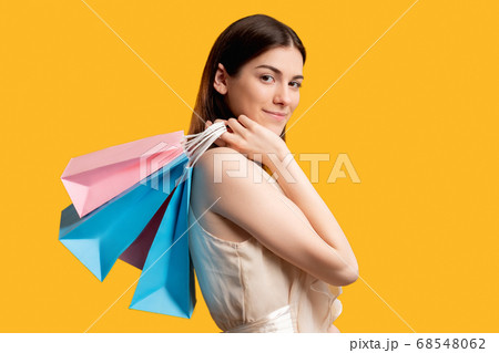 happy shopping boutique sale woman paper bags 68548062