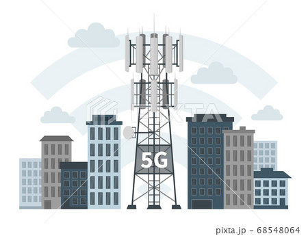 5G mast base stations in innovative smart city 5G mast base stations in innovative smart city 68548064