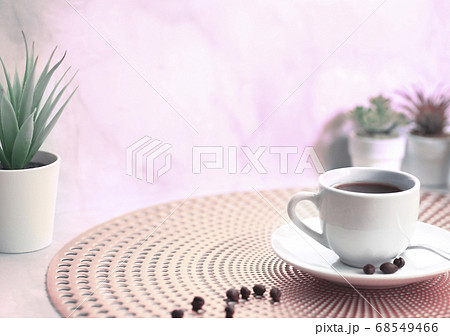 Blurred White cup of Black Coffee, stylish toning, place for text. Blurred White cup of Black Coffee, stylish toning, place for text. 68549466