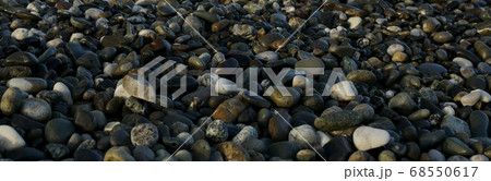 Wet, a smooth, arable pebble. Banner background. 68550617