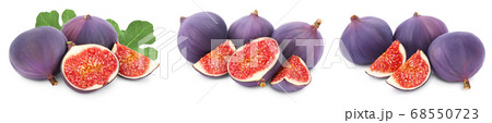 Fresh fig fruit with leaves isolated on white background. Set or collection 68550723