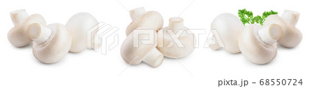 Fresh mushrooms champignon isolated on white background with clipping path and full depth of field. Set or collection 68550724