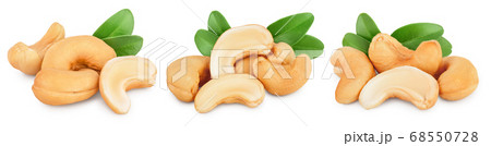 Roasted Cashew nuts with leaf isolated on white background with clipping path and full depth of field. Set or collection Roasted Cashew nuts with leaf isolated on white background with clipping path and full depth of field. Set or collection 68550728