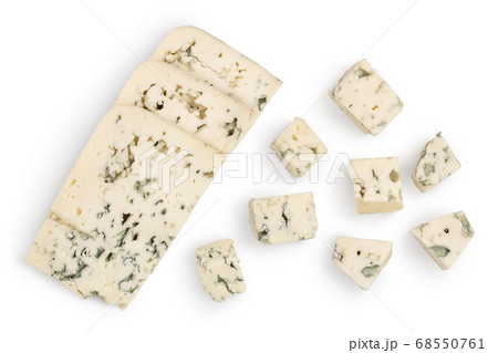 diced Blue cheese isolated on white background with clipping path and full depth of field. Top view. Flat lay. diced Blue cheese isolated on white background with clipping path and full depth of field. Top view. Flat lay. 68550761