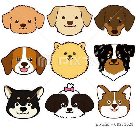 かわいい犬の顔のイラスト セットb 主線ありのイラスト素材