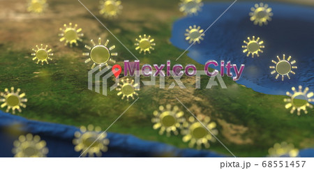 Sunny weather icons near Mexico City on the map, weather forecast related 3D rendering 68551457