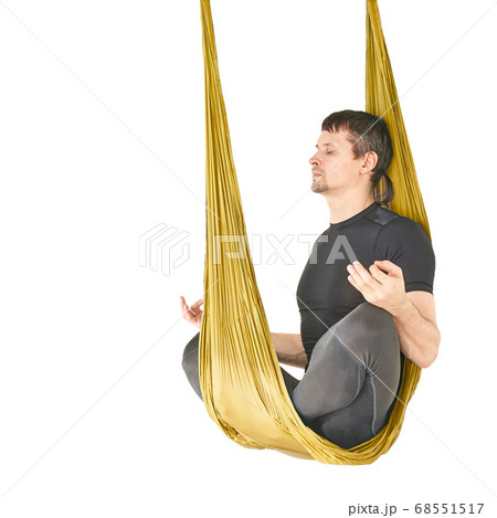 Man yoga class. Black wear. Calm relax pose 68551517