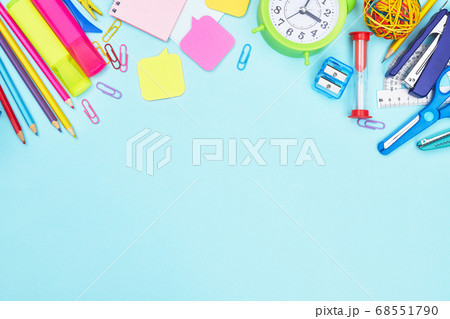 back to school stationery on blue background school, university, copy space one back to school stationery on blue background school, university, copy space one 68551790
