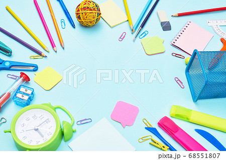 back to school stationery on blue background school, university, copy space one back to school stationery on blue background school, university, copy space one 68551807