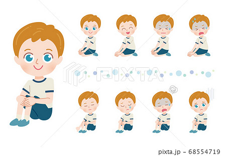 座る男の子 全身 イラストのイラスト素材