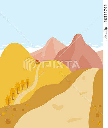 紅葉した登山のハイキングコースのある風景のイラスト のイラスト素材