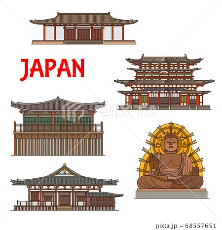 Japanese Temples Shrines Pagodas In Nara Japanのイラスト素材