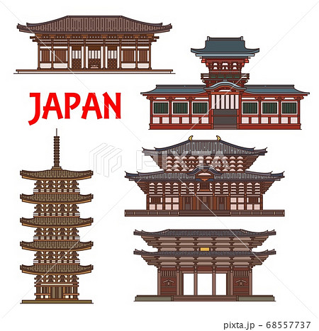 Japanese temple shrines, Japan pagoda towers, Nara 68557737