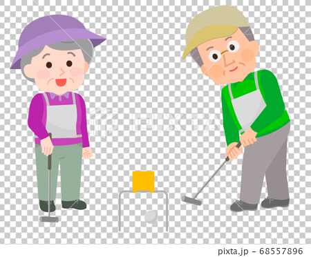 ゲートボールをする高齢男女2 イラストのイラスト素材