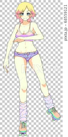 ローラースケートに乗ったビキニのセクシー女性 金髪　白人女性 68559121