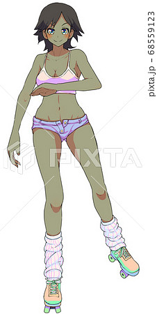 ローラースケートに乗ったビキニのセクシー女性 黒人 68559123