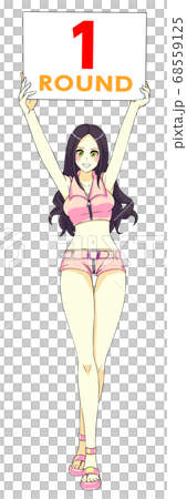 一個性感的圓形女孩，有一頭黑髮的插圖 68559125
