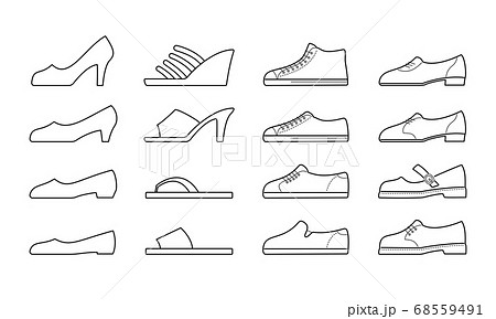 様々な靴のラインアイコンセットのイラスト素材