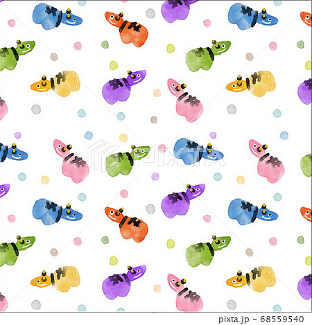 水彩のカラフルな赤べこパターン　背景素材 68559540