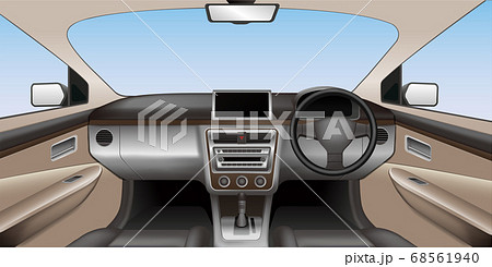 外車風自動車の車内 車内のインパネデザイン 右ハンドル乗用車 のイラスト素材