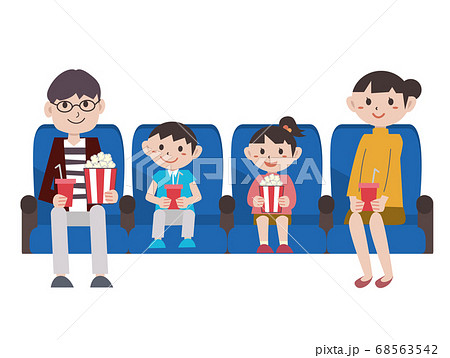 映画館で映画を見る家族のイラスト素材