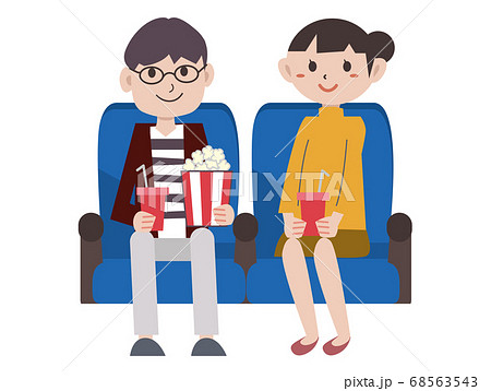 映画館で映画を見るカップルのイラスト素材