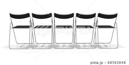 後ろから見た5脚のパイプ椅子の3dレンダリングのイラスト素材
