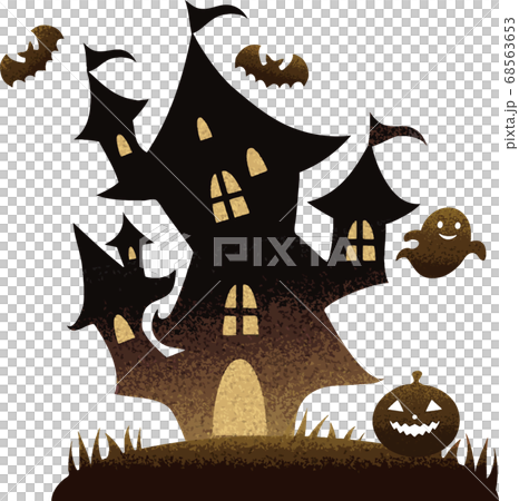 萬聖節秋天幽靈大廈剪影水彩插圖素材 68563653